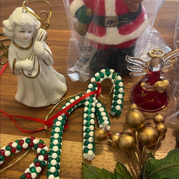 Large Assortment of Vintage Christmas Ornaments, Picks, & Santa Candle - Picture 7 of 8